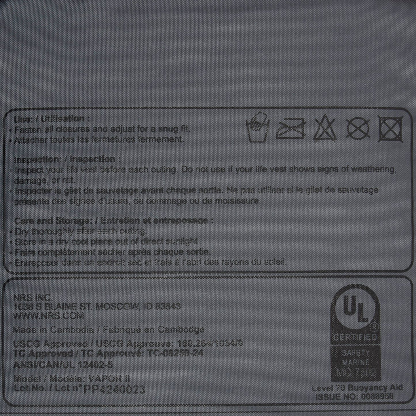 NRS Vapor PFD paddlevest