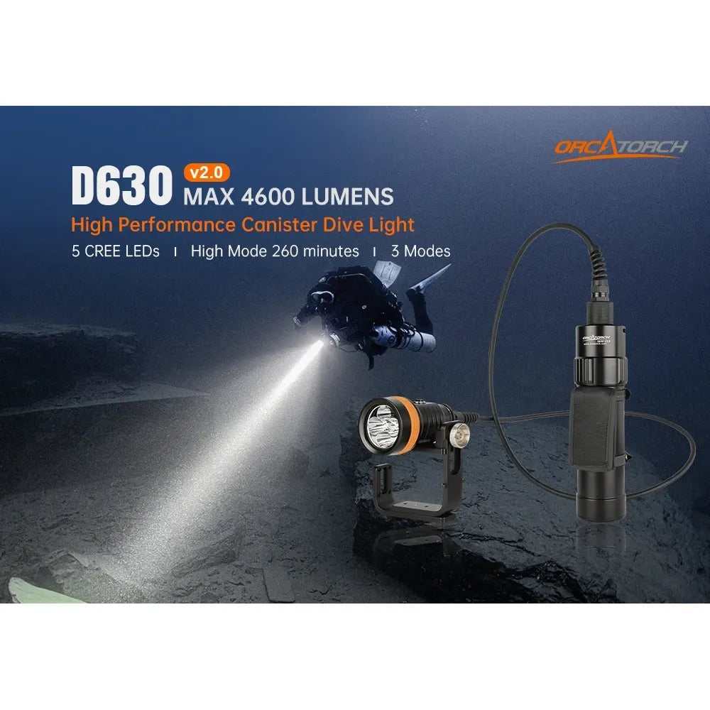 OrcaTorch D630 V2.0 dykkelykt cannister 4000 lumen
