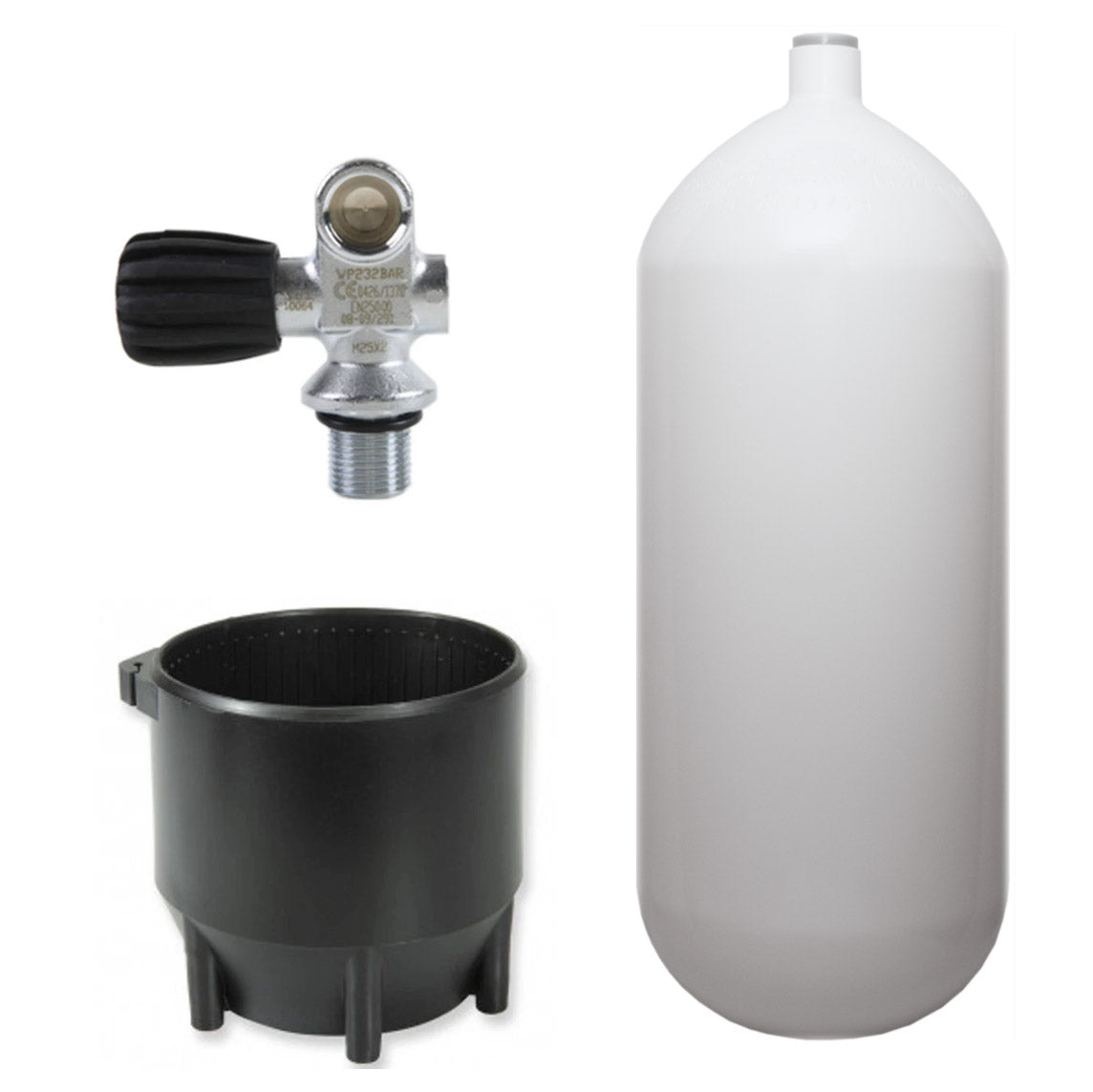 Flaske 12 liter 232 bar, kort, komplett