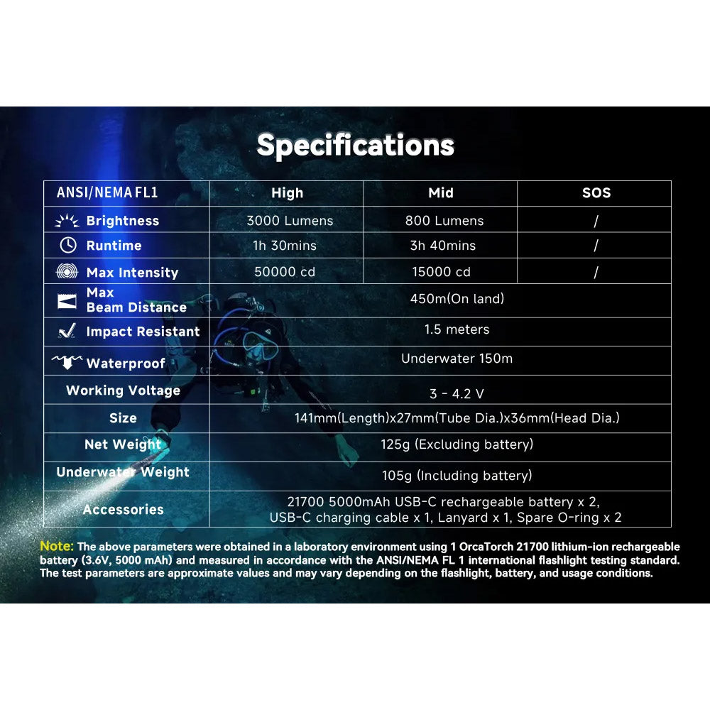 Orcatorch Orca7 dykkelykt 3000 lumen