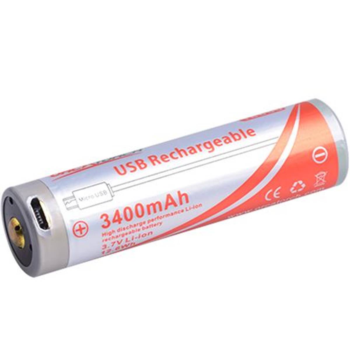 Orcatorch batteri 18650, 3400Mah USB